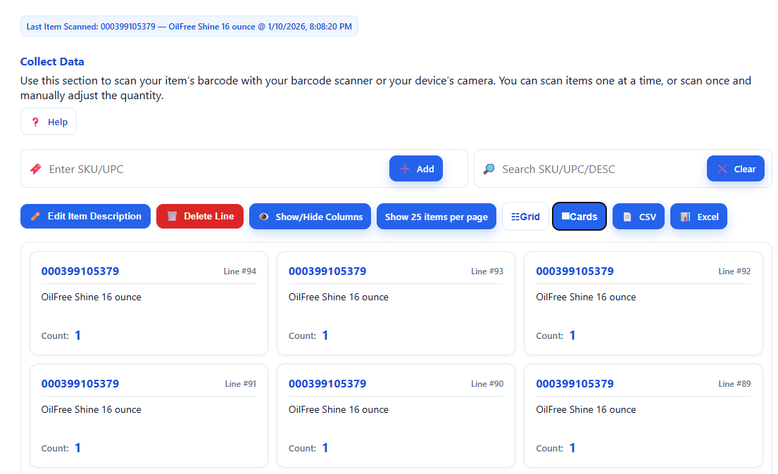 Card view and grid view toggle